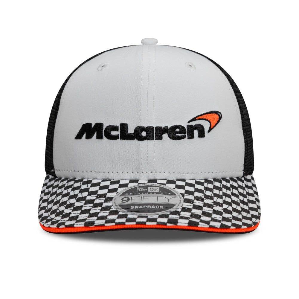 McLaren F1 Racing Hat - Checkered Visor White 9Fifty Formula 1 Trucker Snapback Cap - New Era